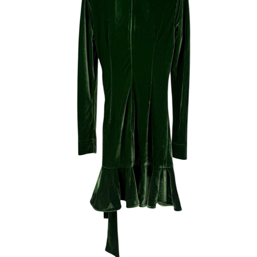 Bardot X Revolve Keala Velour Mini Dress Green Velvet Wrap Long Sleeve Size8 NWT - Picture 8 of 15